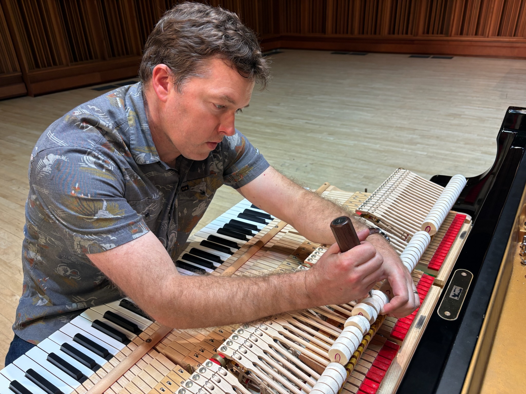 Brian Turano Voicing a Hamburg Steinway concert grand piano at Ball State University